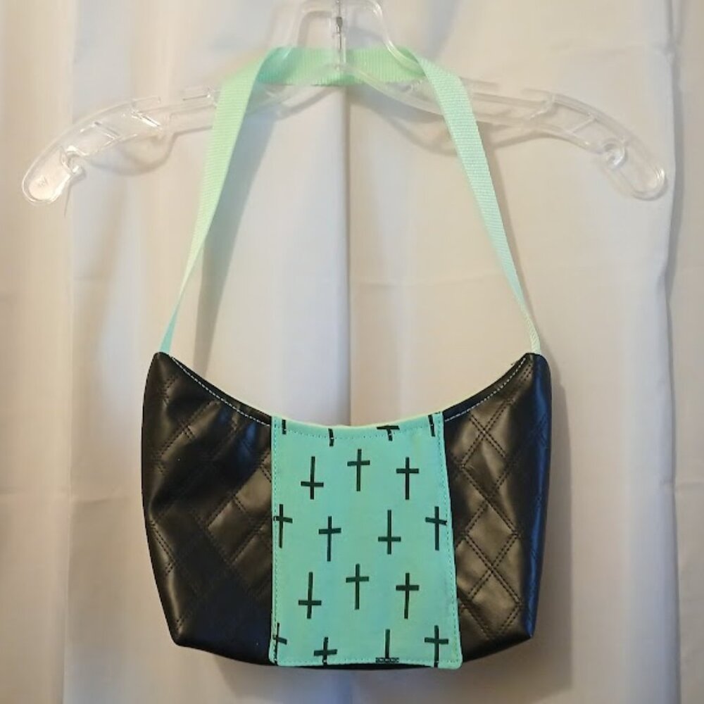 New Faux Leather Cross Shoulder Bag Purse Black Mint Green Crescent Baguette
